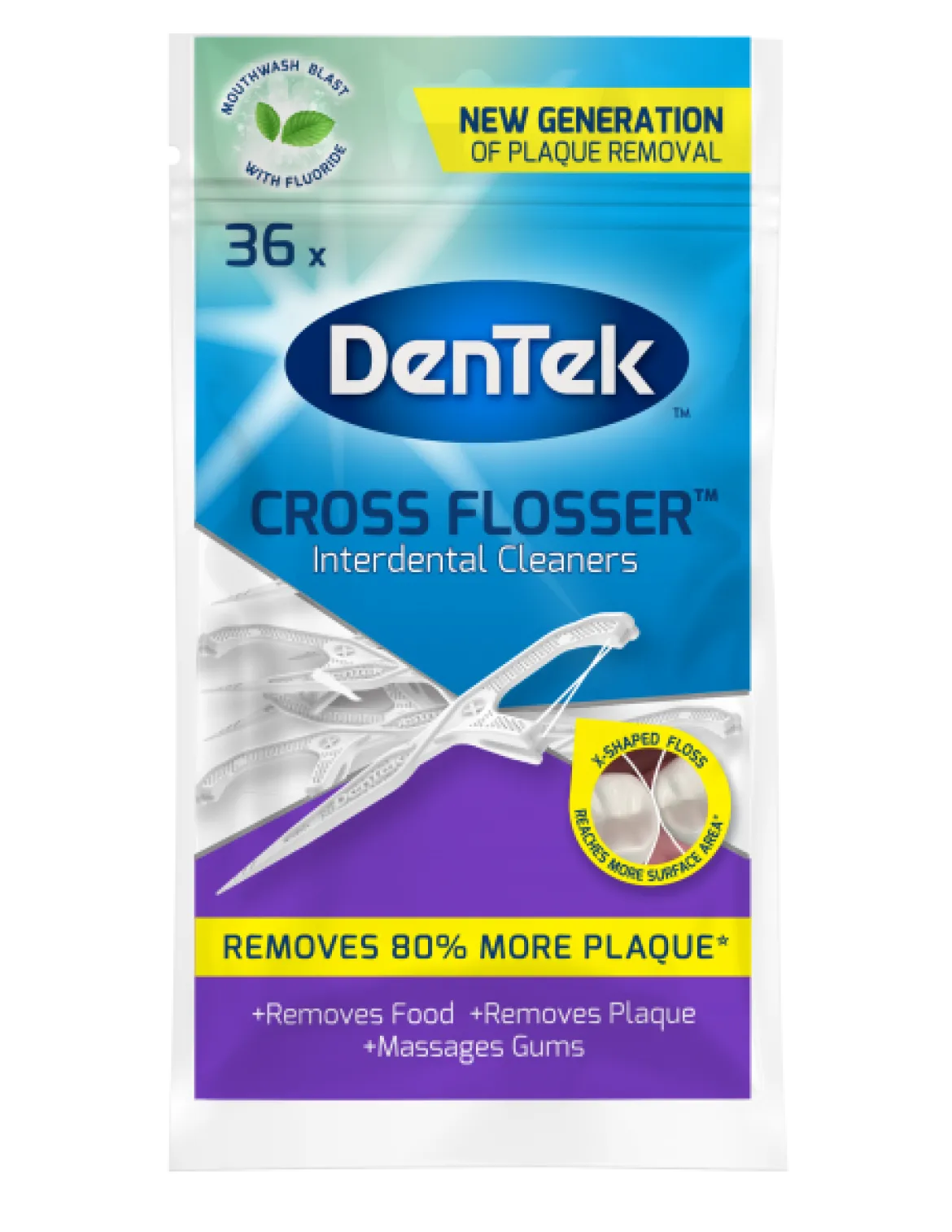 Dentek Cross Flosser Boogjes met Gekruiste Flos |Mint- en Fluoridecoating |36 Stuks