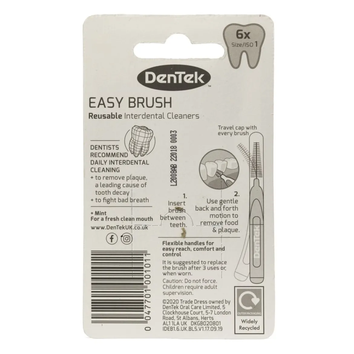 Dentek Easy Brush Interdentale Ragers met Mint Coating | ISO 1 (0,45 mm) | 6 stuks