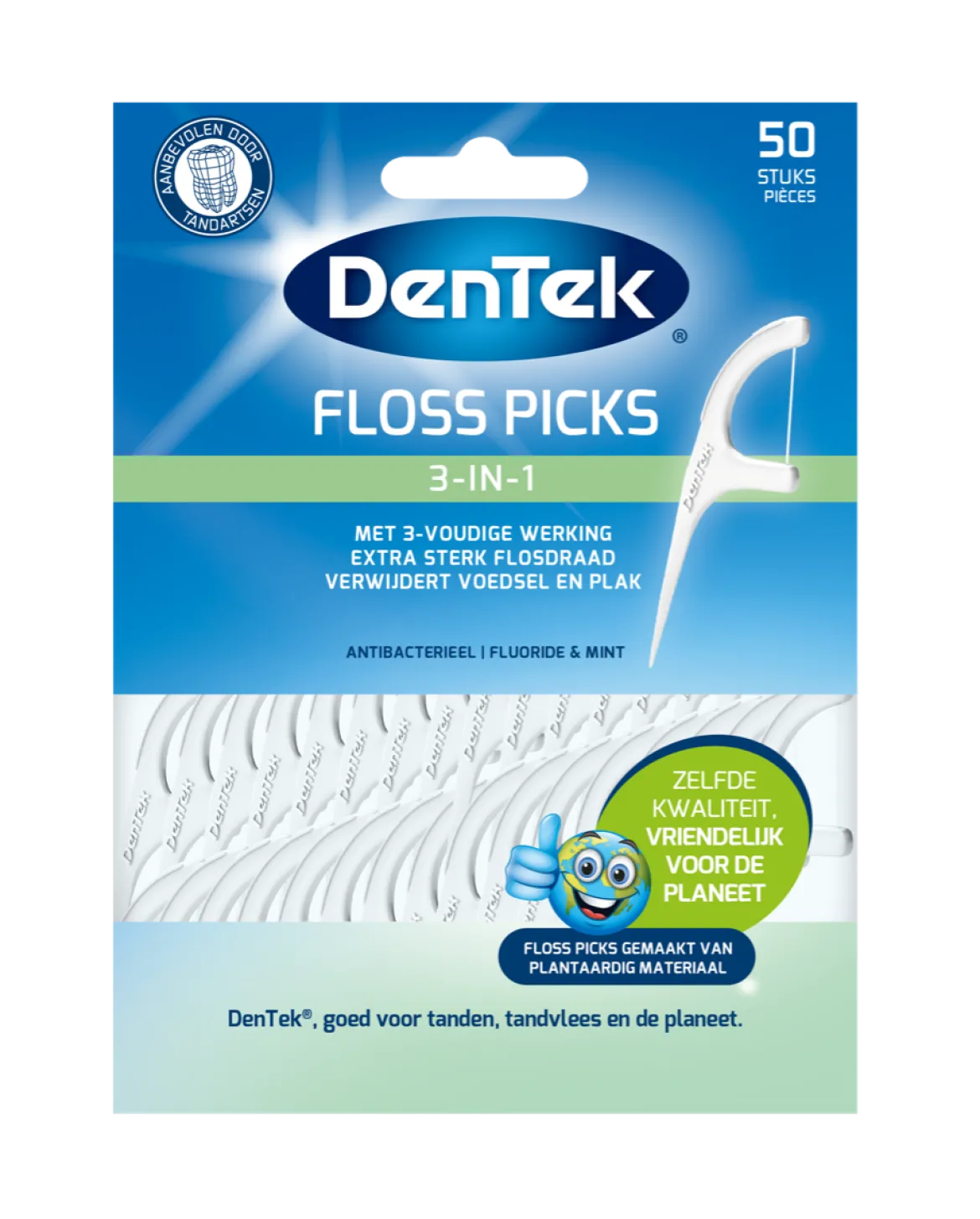 Dentek Floss Picks 3 in 1 | Fluoride Mint | 50 stuks