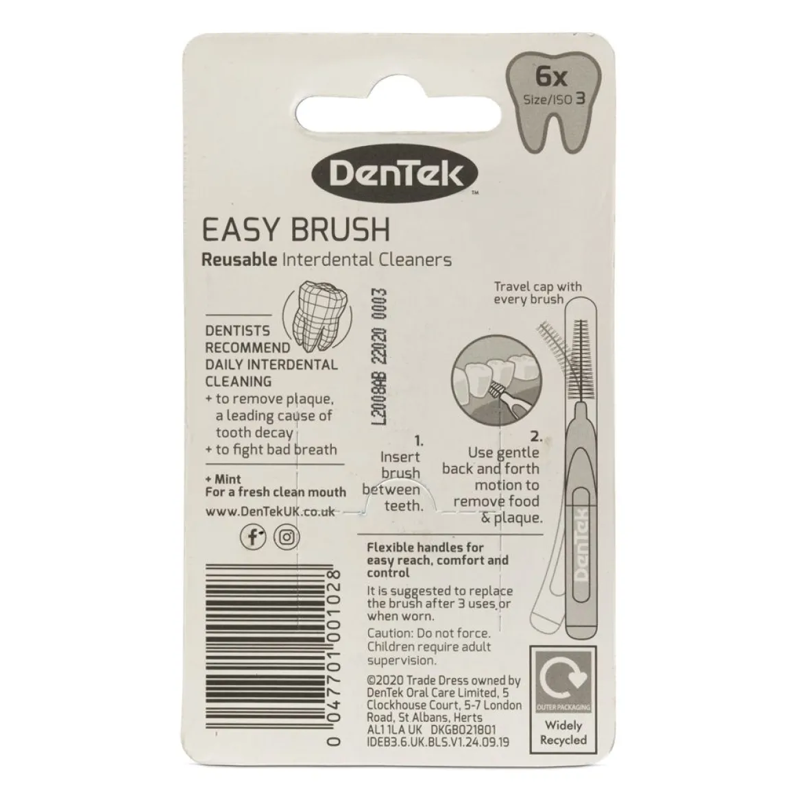 Dentek Herbruikbare Interdentale Ragers ISO 3 (0,6 mm) | Mintcoating | 6 Stuks