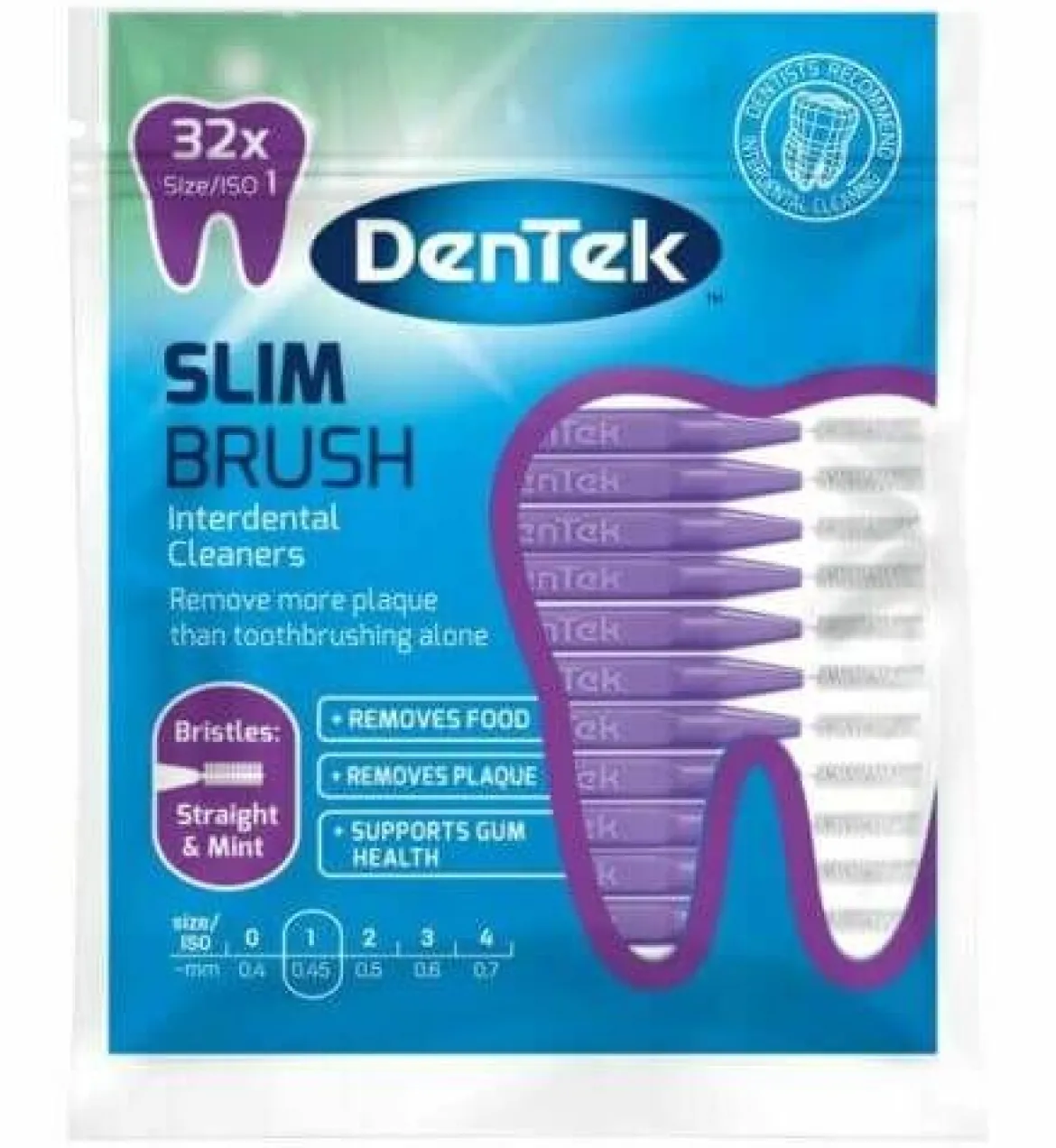 Dentek Slim Brush Interdentale Ragers Mint Coating ISO 1 (0,44 mm) | 32 stuks | Recht