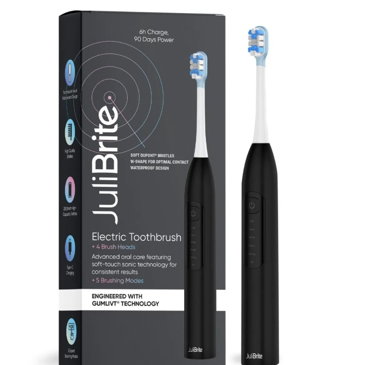 JuliBrite® Elektrische Tandenborstel (Zwart)